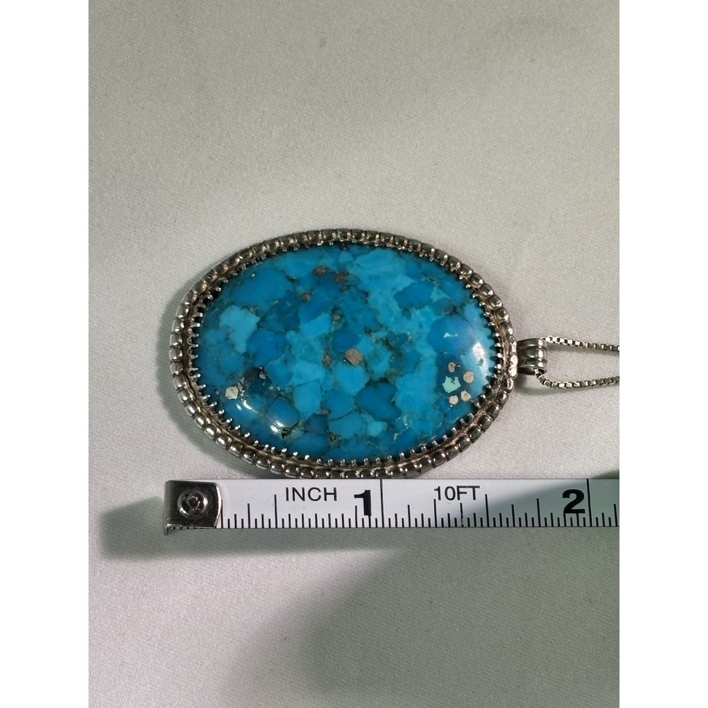 Beautiful Sterling Silver Copper Turquoise Oval Pendant and 16 Inch Chain - Picture 2 of 11